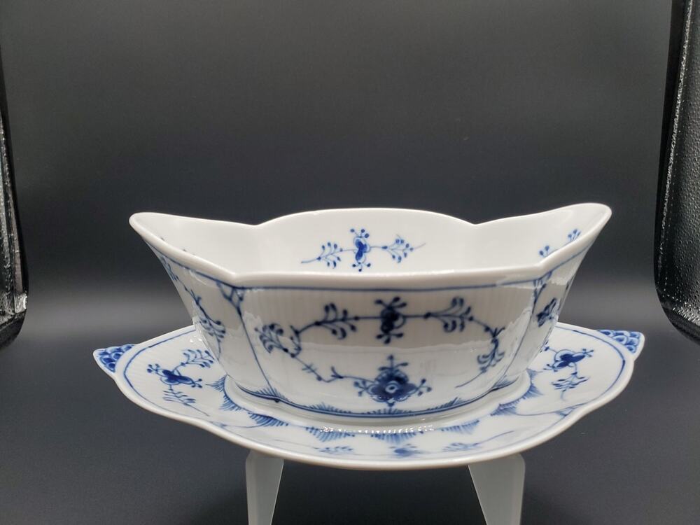 Vtg Royal Copenhagen Blue Fluted #204 1949 Sauce Gravy Boat W/ Underplate 1st